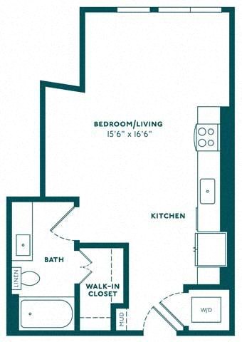 Floor plan for studio, 1 bath, 524 sqft